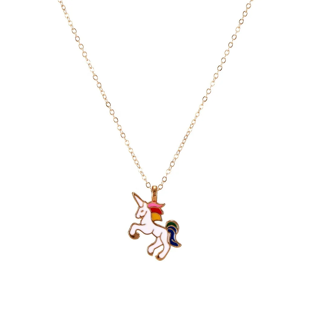 

New Cute Cartoon Rainbow Unicorn Alloy Children's Necklace, Picture shows