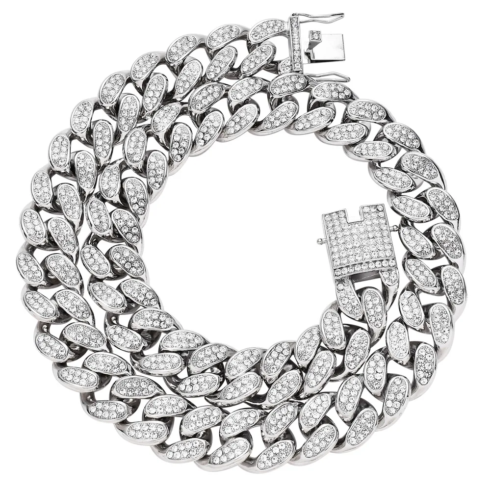 

20mm thick hip-hop full diamond necklace full diamond Cuban chain men's necklace alloy
