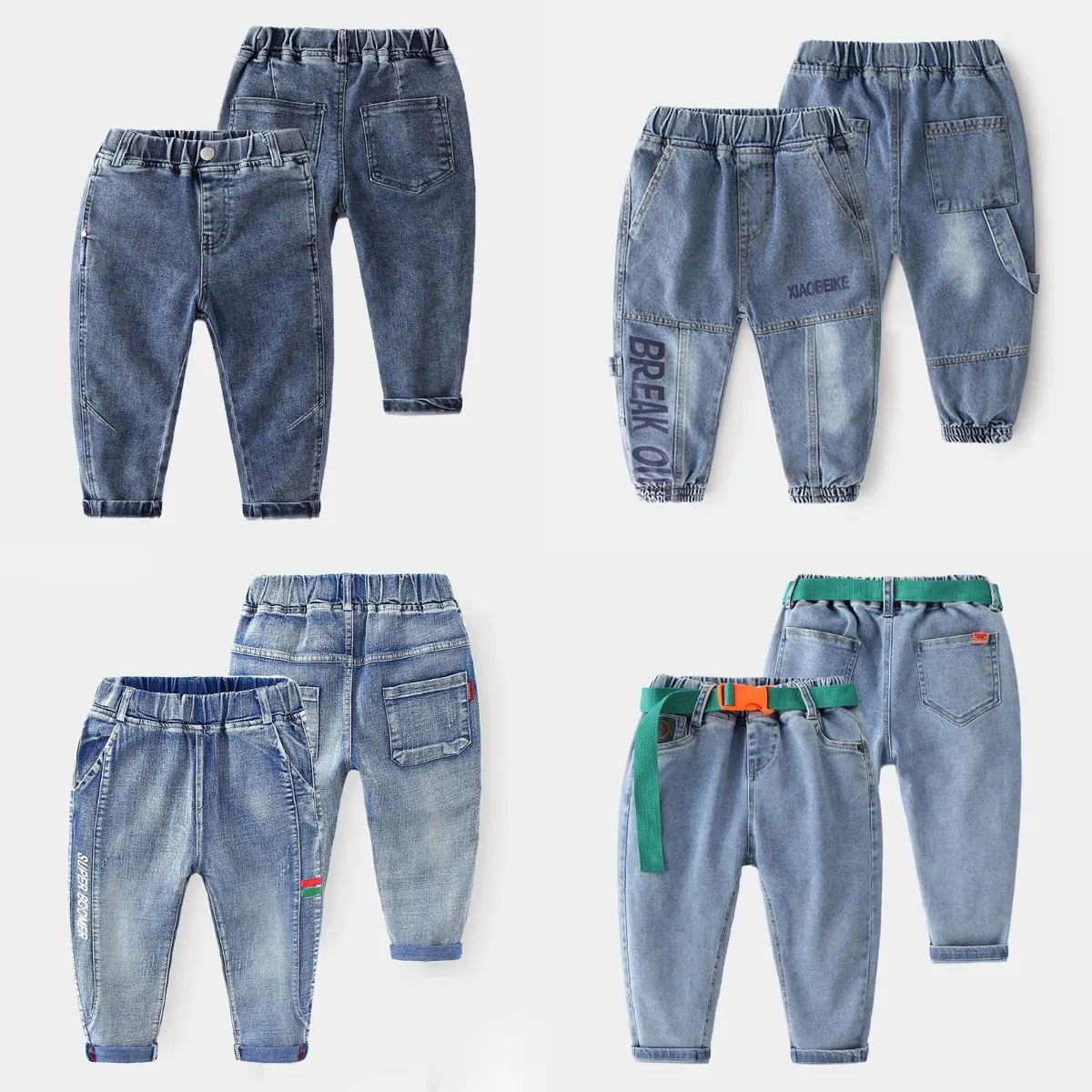 

High quality kids denim pants boy's regular fit two tone patchwork destroy washed denim jeans boys jeans pants