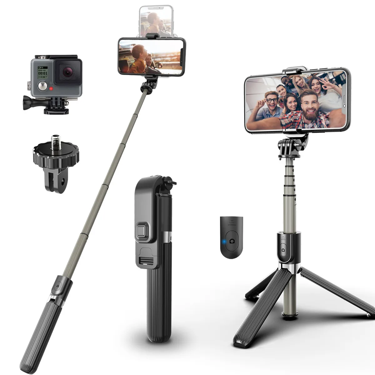 

USTINE Selfie Stick Telescopic Aluminum Alloy Tripod Mobile Phone Selfie Stick Tripod, Black / white
