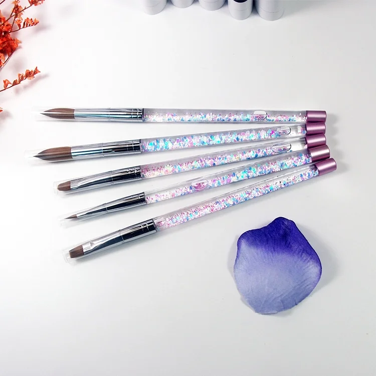 

The Newest Design Mixed Color Glitter Acrylic Liquid 100% Kolinsky Sable Paint Brush with diamond handle, Pink