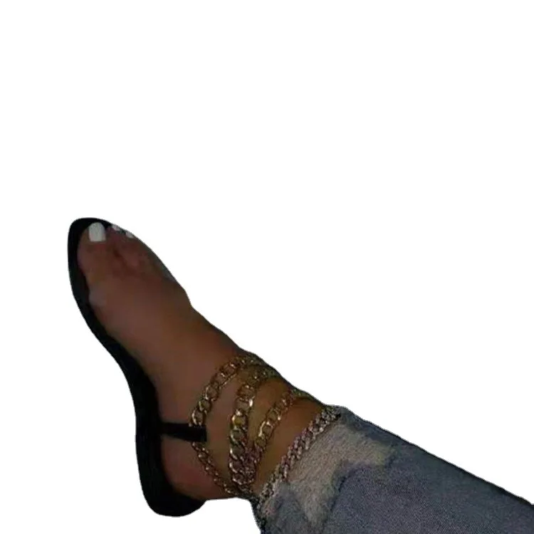 

Chain detail ankle strap women shoes PVC transparent strap flat lady sandals summer casual and comfy peep toe footwear