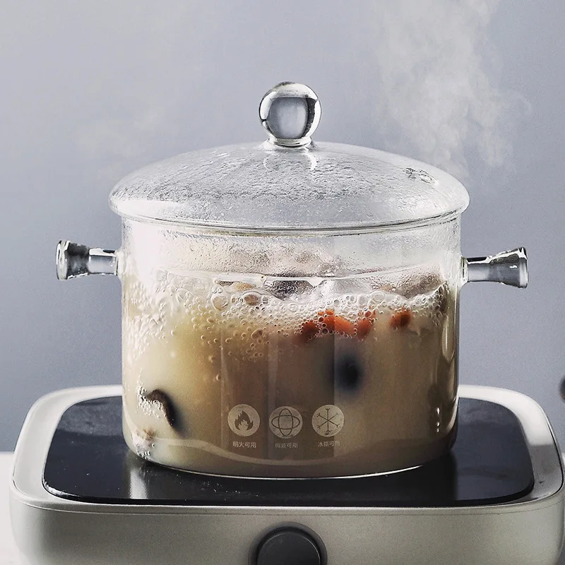 

Transparent Clear Heat Resistant Round Pyrex Glass Casserole Soup Cooking Pot, Clear glass