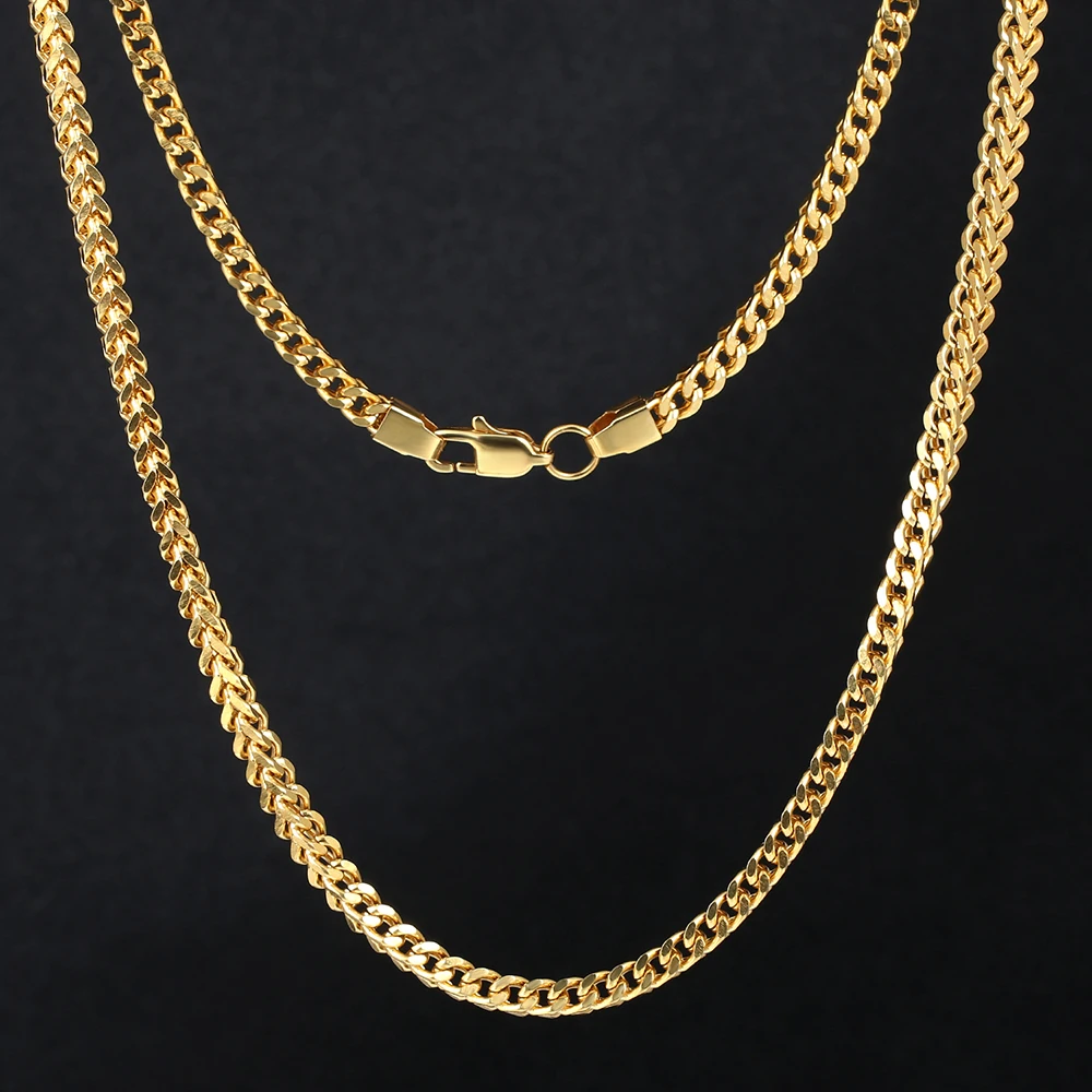 

Wholesale Hip Hop Mens Chain 14k 18k Gold Plated Stainless Steel 3mm Franco Chain Necklace, Silver/gold/black