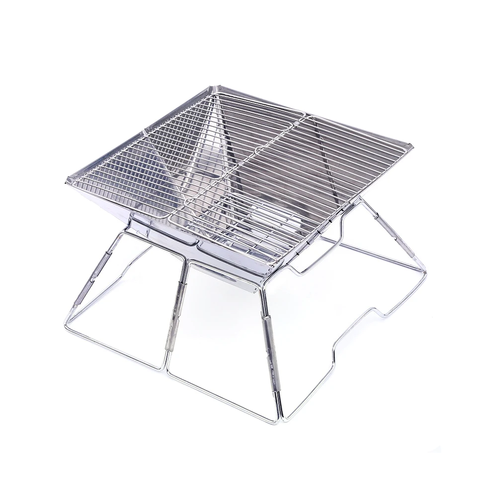 

Outdoor Hiking Portable Foldable Carbon Stove Square Stainless Steel bbq charcoal camping grill