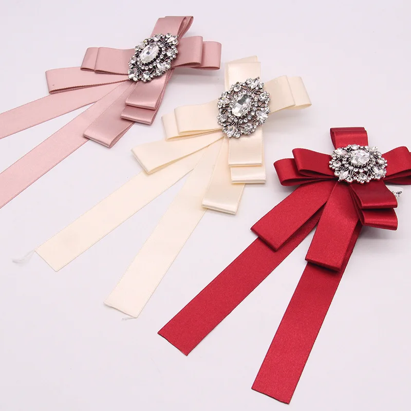 

CLARMER Women Shirt Dress Bows Collar Necktie Corsage Ribbon Bowknot Brooches, As picture