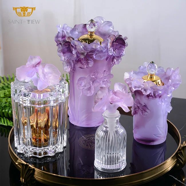 

Manufacturer Crystal Canister Set Rose Empty Jars Glass With Lid Iridescent Candle Jar