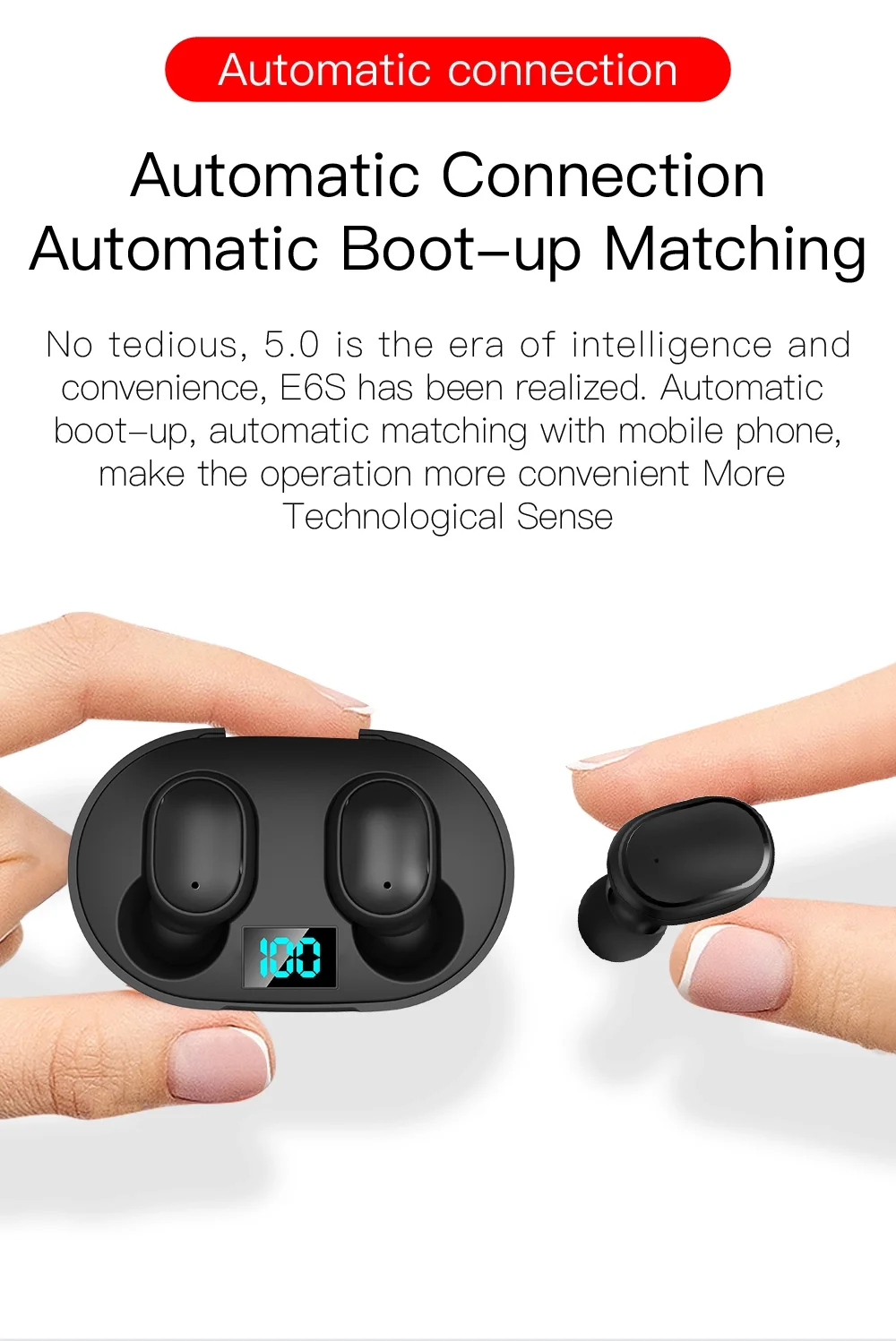 2020 new inventions LCD Display bluetooth 5.0 tws earphone E6S wireless waterproof earbuds for smart phone