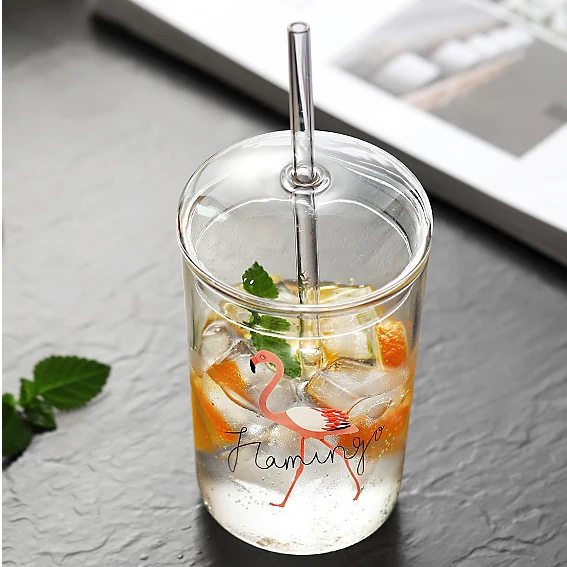 

500ML Borosilicate Glass Drink Cup With Lid, Iced Glass Cup With Straw ODM Logo