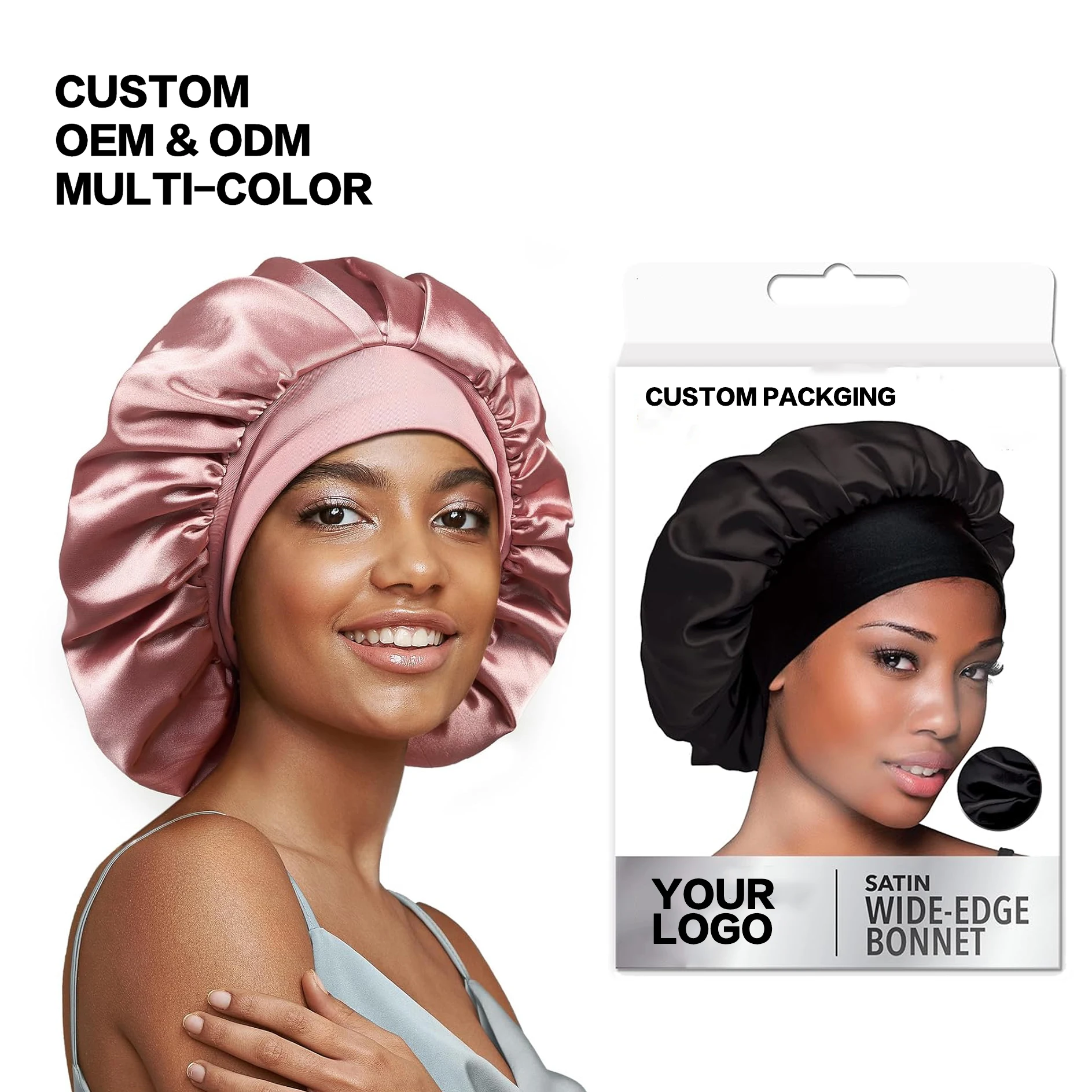 Low MOQ Custom Double Layer Two-Color Silk Hair Bonnet Wrap with Soft Elastic Band for Sleeping Women Non-Slip Sleep Cap