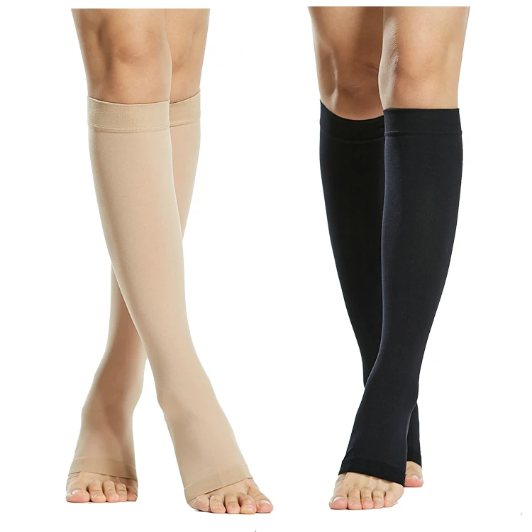

15-40 mmhg Compression Medical Socks Open Toe Knee HighVaricose Veins Stockings for Men Women, Black, coffee