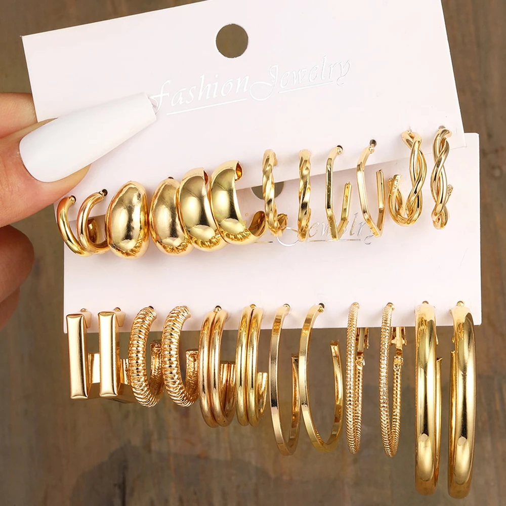 

17KM Gold Color Vintage Circle Hoop Earrings for Women Girls Simple Fashion Geometric Drop Earring Set New Trendy Jewelry Party