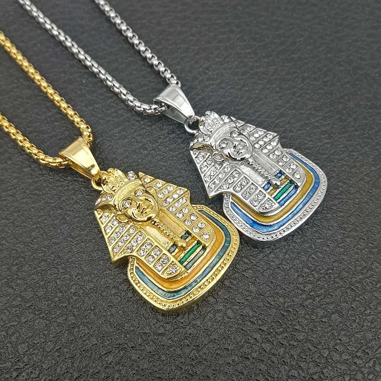 

stainless gold necklace Hip Hop Tutankhamun Ancient Gold Egypt Pharaohs diamond pendant Necklaces