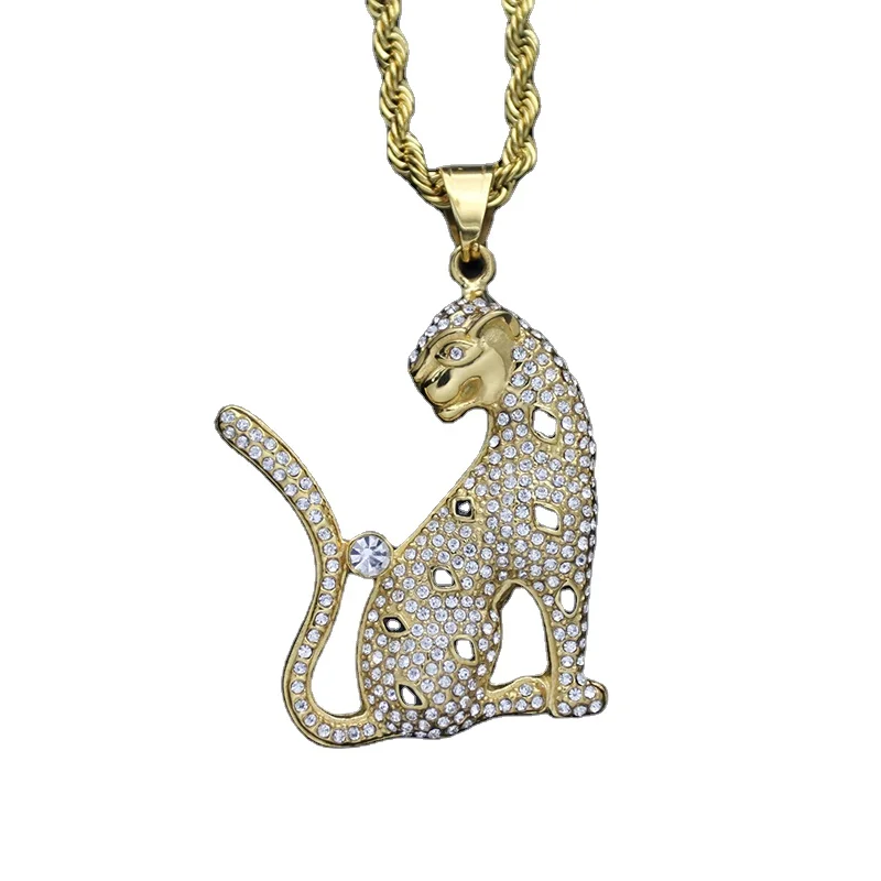 

Blues RTS Hip Hops stainless Steel Gold Plated Full diamond cheetah Necklace Pendant for men jewelry