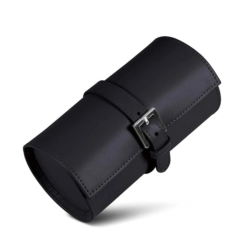 

Wholesale Round PU Black watch box Leather Portable Travel Watch Case Box, Customized