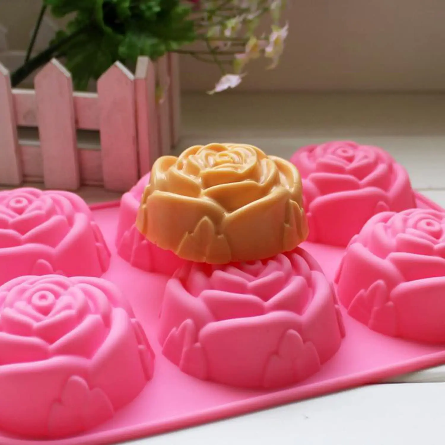 

DUMP 6 Cavity Pink Rose Cake Mold Silicone Mold For Cake Jelly Pudding Chocolate Muffin Tray Non Stick Baking Pan Tool