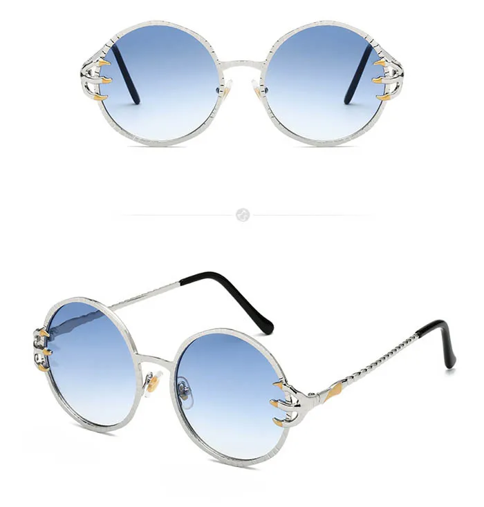 Punk style  Claw metal thick-rimmed sunglasses with transparent ocean pieces sun glasses