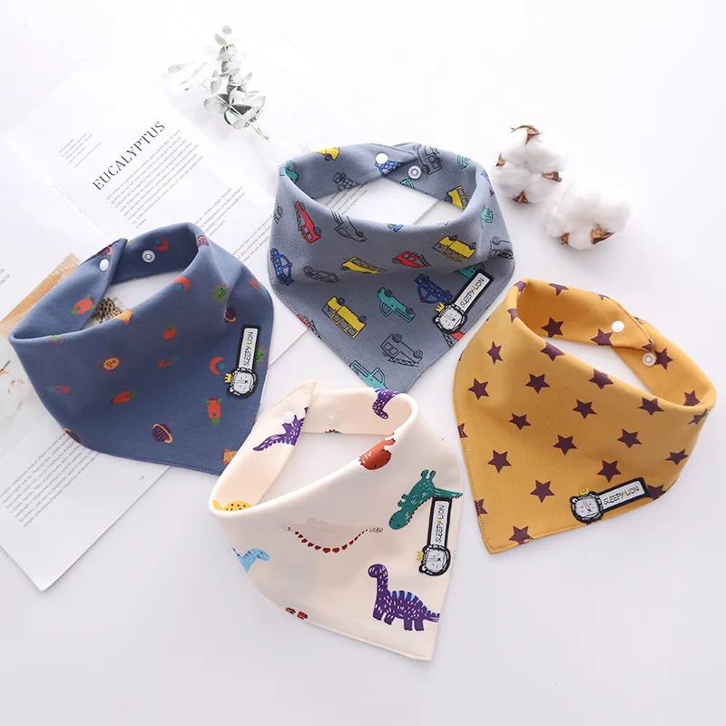 

Dropshipping Spring summer newborn baby printing cotton triangle double-layer saliva towel bib from manufacturer