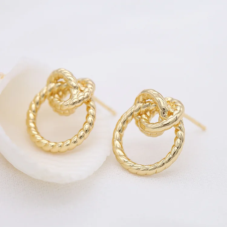 

Wholesale 14K Gold Plated Round Shape Twisted Pattern Stud Earrings