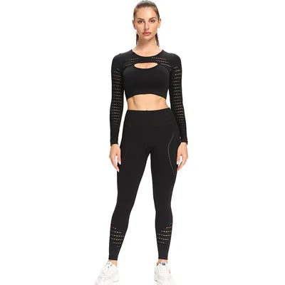 

Women Yoga Outfit 2 Piece Fitness Seamless Long Sleeve Crop Top High Waist Leggings Quick Dry Sportswear Gym Clothes Tracksuit