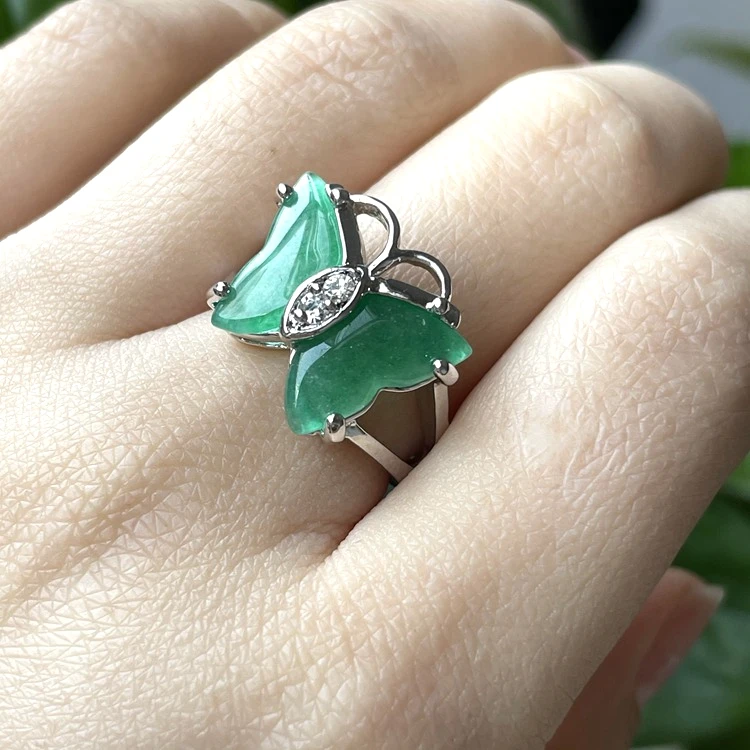 

jialin jewelry wholesale fashion jade ring natural stone green butterfly rings jade women rings