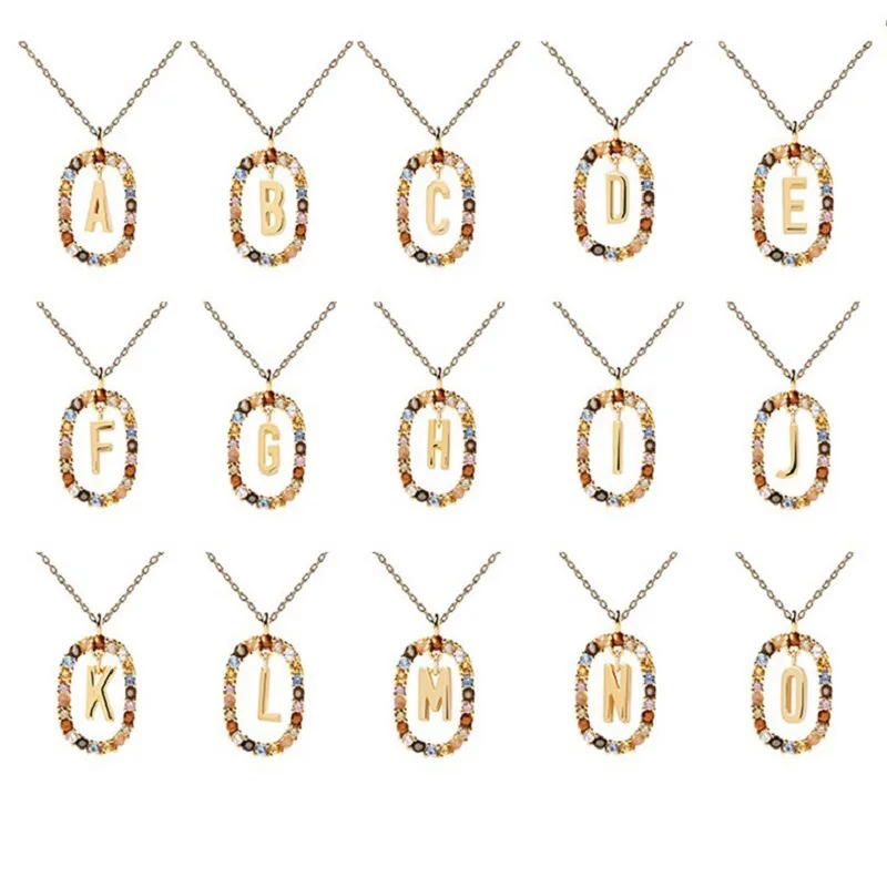 

SC Jewelry Custom Letter Necklace Gift 18k Gold Plated 925 Sterling Silver Colorful Diamond Letter Initial Pendant Necklace
