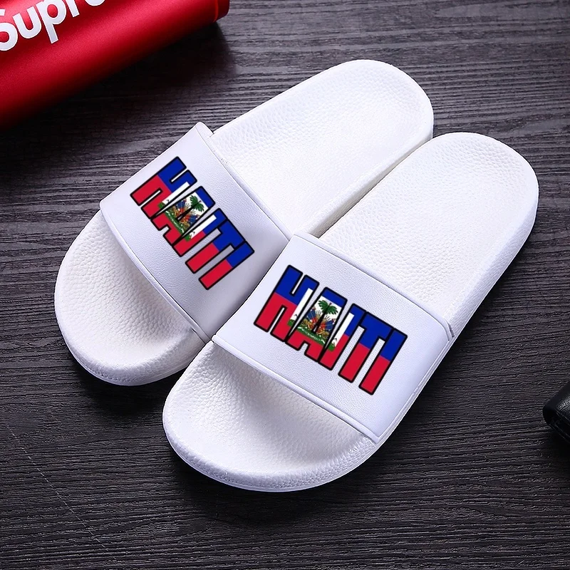 

2021 Black And White Sandals PVC Sole Haiti Slide Sandals Shoes Haiti Flag Sandals Footwear, Black , white, pink, marroon