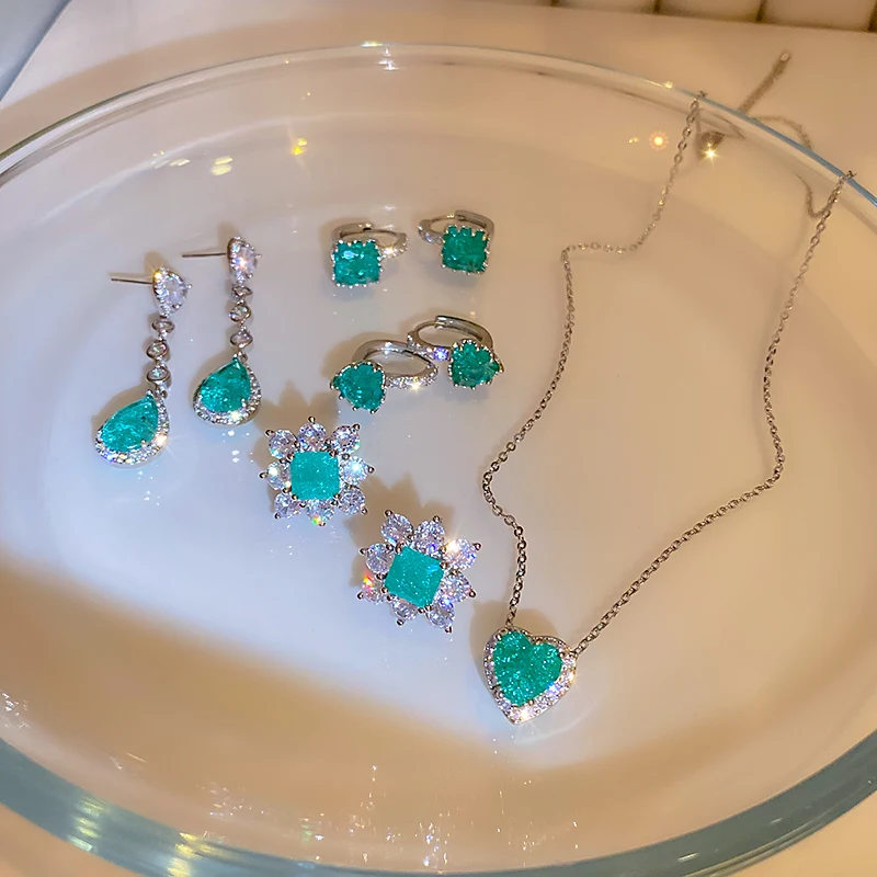 

trendy fashion heart water drop crystal blue trendy earrings