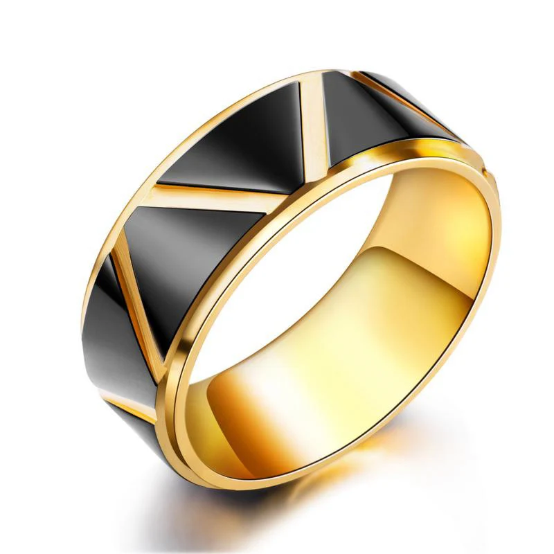 

Fashion Jewelry 8mm Stainless Steel Gold Black Ring Men, Black, 18k gold