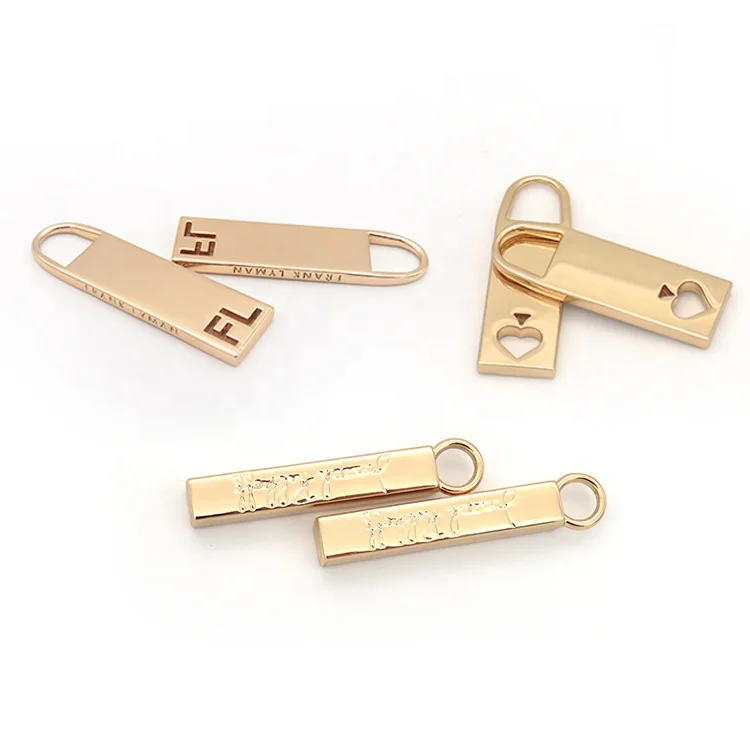 Custom Engraved Logo Metal Brand Zipper Pull Charms,Zip Pull Metal Zipper Slider Puller For Handbag/Garment