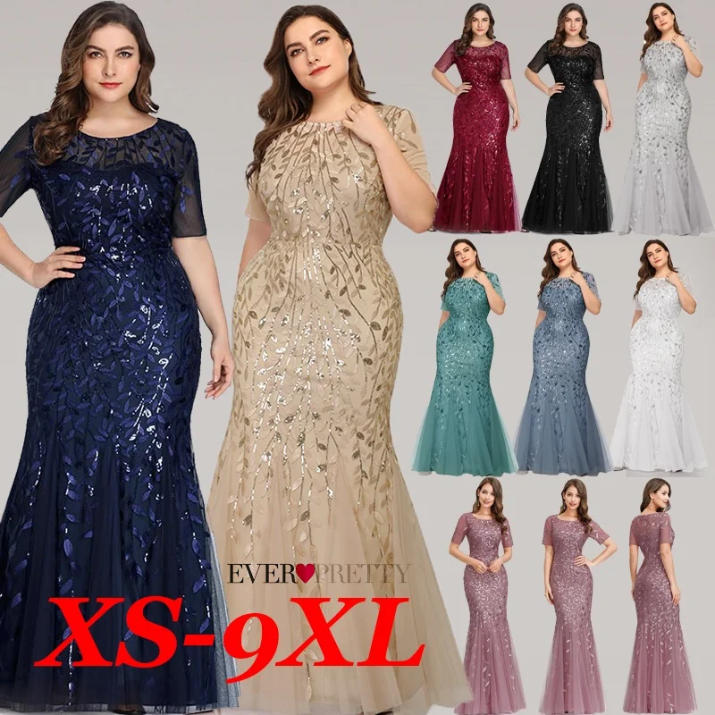 
Ever Pretty 2020 Floral Sequin Print Fishtail Tulle Wholesale Best Selling Plus Size Evening Dresses  (62239389901)