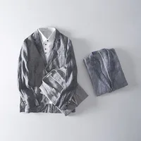 

Fashion newest solid high quality linen striped casual men's long sleeve suit