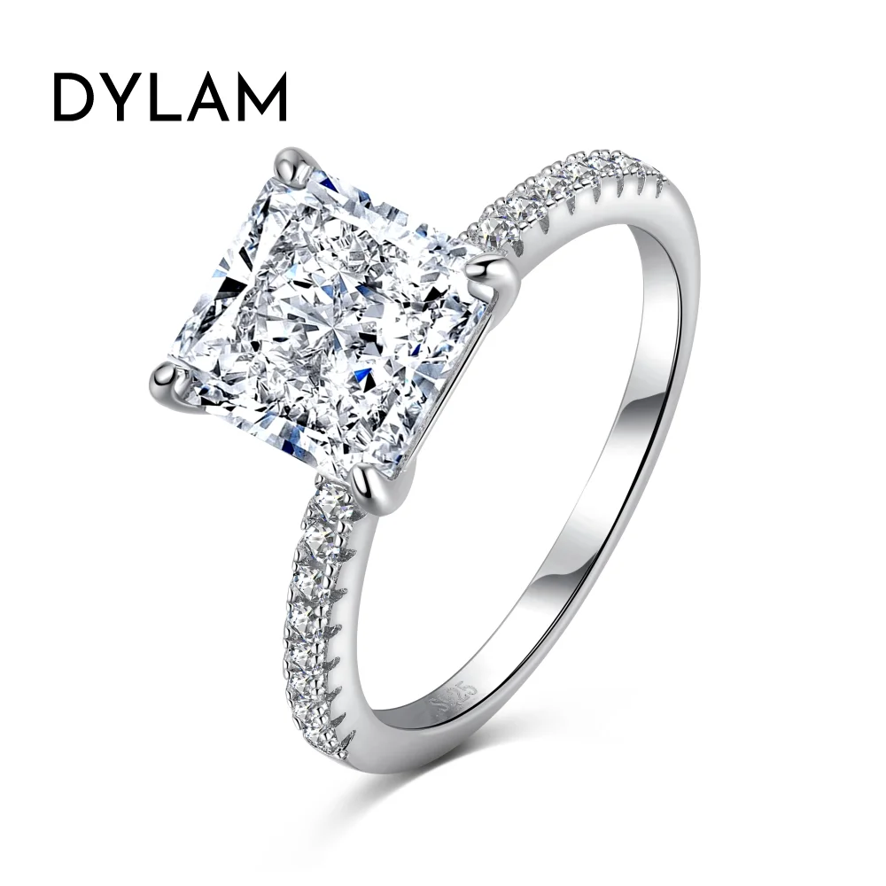 

Dylam Stunning 3CT 925 Sterling Silver Engagement Rings Radiant Cut Square 8A Cubic Zirconia CZ Wedding Promise Rings