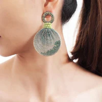 

HANSIDON Bohemia Resin Beads Drop Dangle Earrings Women Circular Silk Ribbon Elegant Statement Earrings Party Jewelry 5 Colors