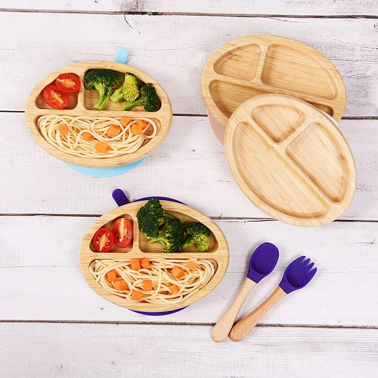 

Baby Toddler Feeding Plates Suction Stay Put Bamboo Plate bamboo kids plates