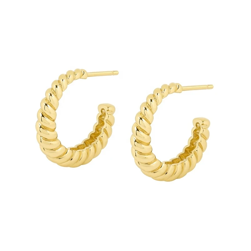 

Gemnel Fashion 925 silver jewelry 14k gold plated statement high polished twist hoop earrings