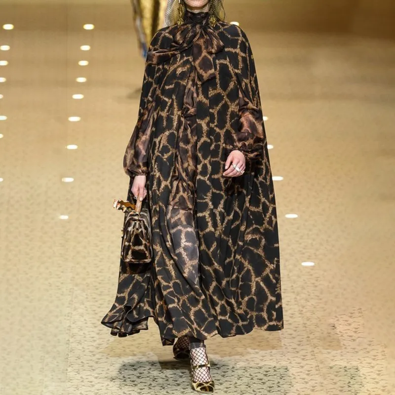 

European and American wind leopard pattern women's windbreaker 2020 spring new style stand collar loose long style cape style te, Picture or customized
