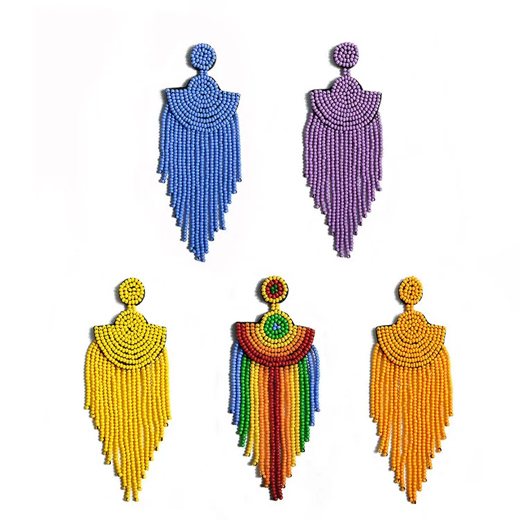 

ET1069 New arrival multilayer handmade cotton thread ladies earring bohemian glass bead women tassel earring, Orange,purple,rainbow,yellow,blue