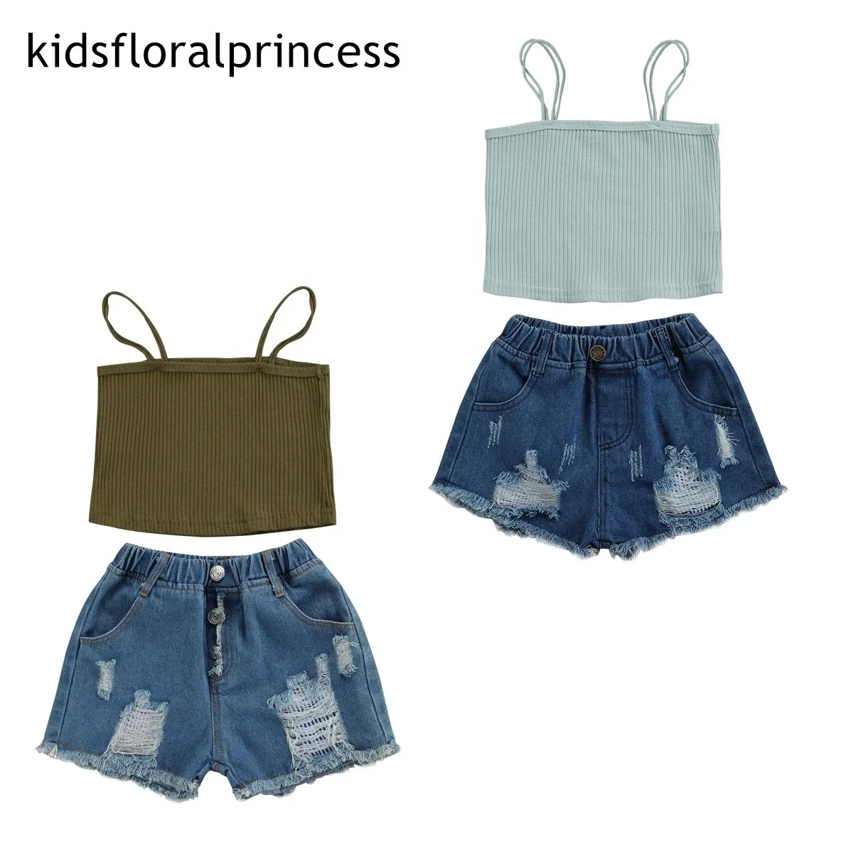 

New Solid Color Sleeveless Crop Top Shorts Outfits Set Kids Baby Girl Clothing, As picture