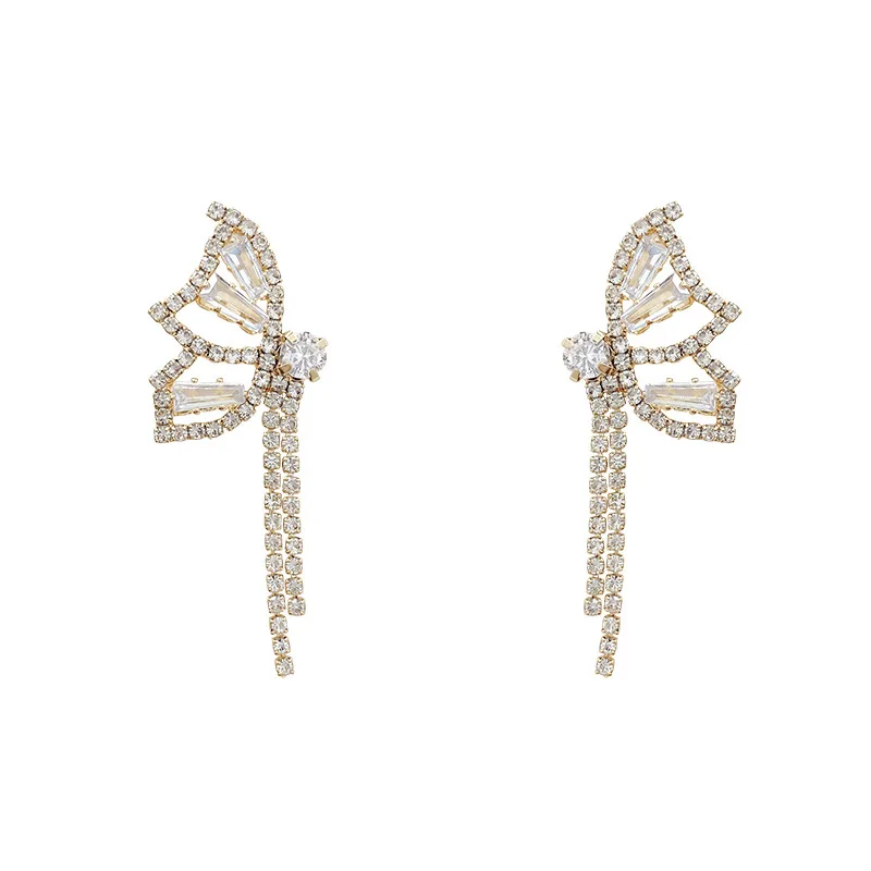 

Ins Hot Brass Real 18k Gold Plated CZ Butterfly Tassel Earrings Cubic Zirconia Butterfly Stud Earrings