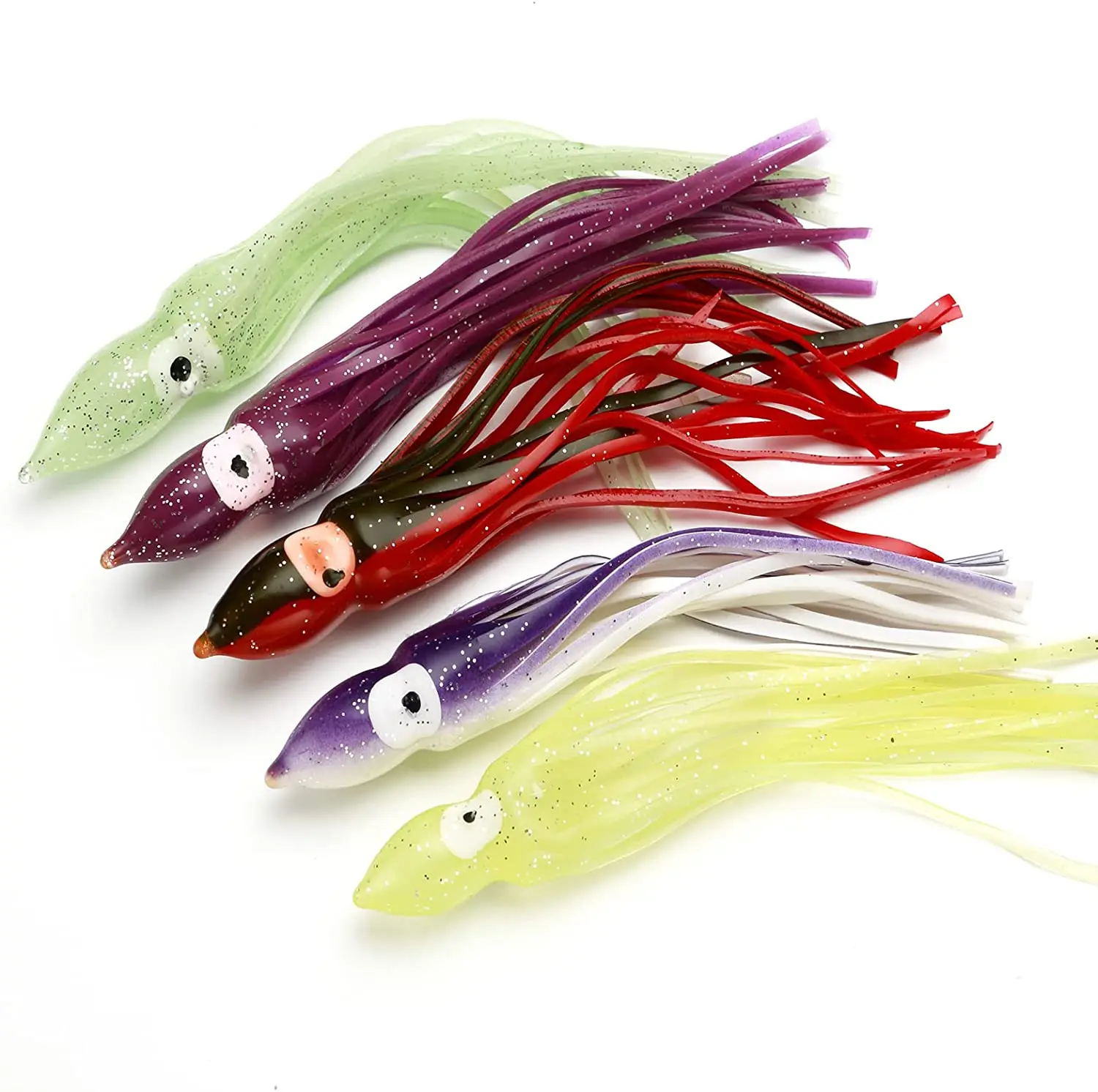 

4.53 inch squid lure Custom octopus skirts rigged tracing squid skirt fishing lure Soft Plastic Trolling Fishing Using Lumo, Multi color