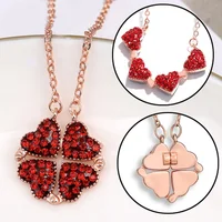 

Factory direct four-leaf clover love folding pendant rose gold full diamond stainless steel choker necklace for women