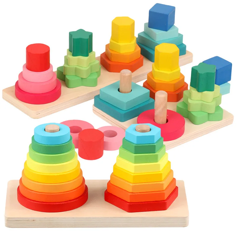 

Other Baby & Toddler Toys 0 6 months 1 year old montessori rainbow Stacking Ring Tower Game kids educational building block sets