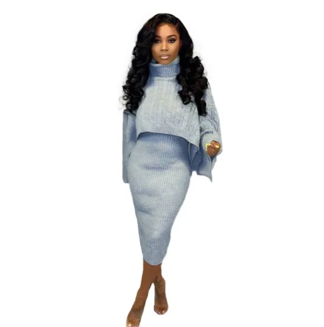 

Women new fashion sexy 2 piece set sweater dresses high collar sweater casual dresses Autumn and winter, Picture color