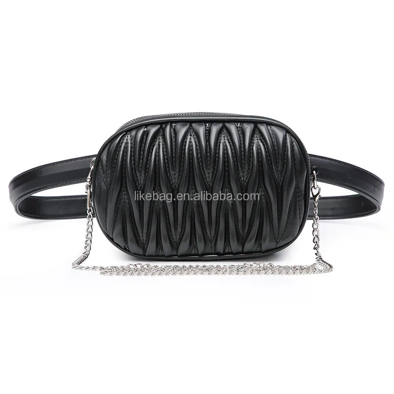 

LIKEBAG fashion luxury chain shoulder bags famale leather chest purse Fanny pack for women waist bag pleated round belt bag