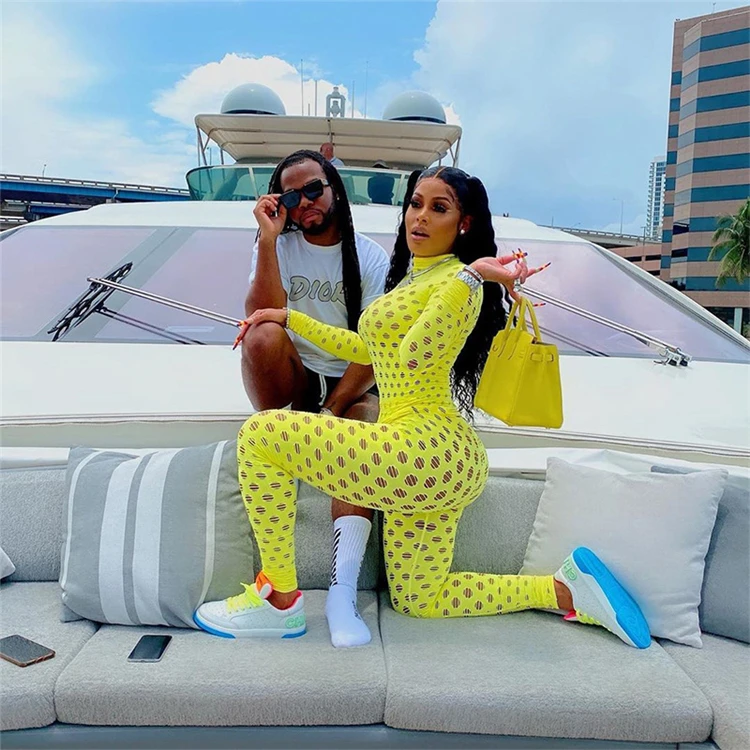 

D96583 Fashion solid color hollow-out long sleeve jumpsuit sexy women jumpsuit woman jogger long pants bodysuit