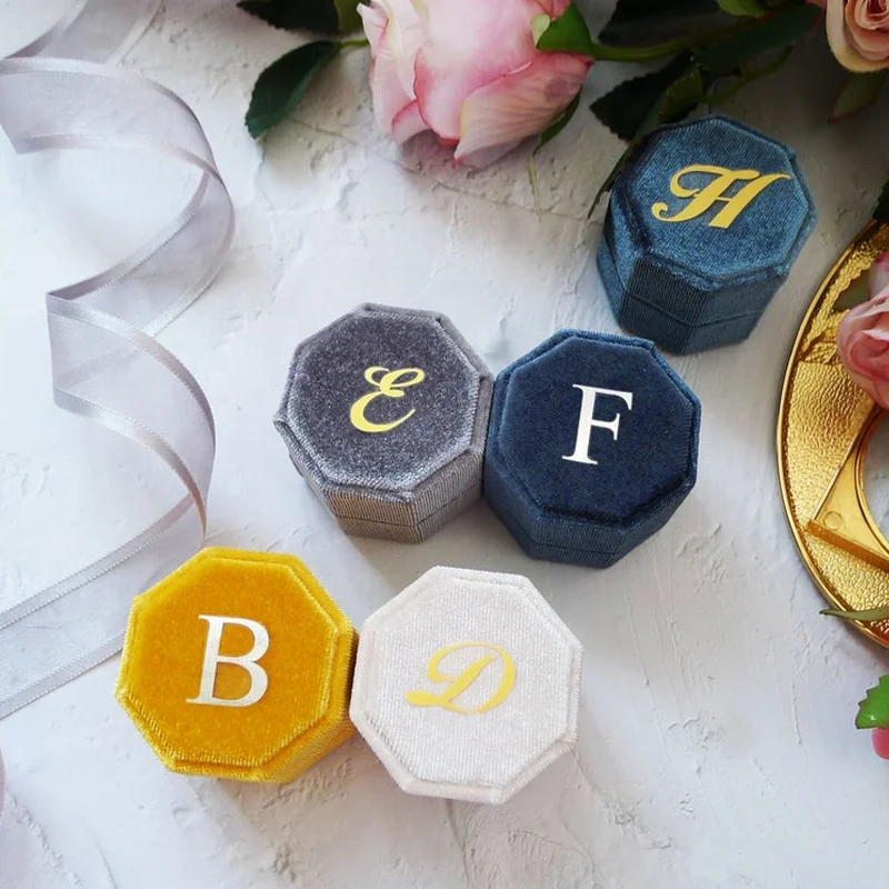 

Guorui Personalized monogram wedding ceremony velvet hexagon ring box wholesale for custom logo, Customized