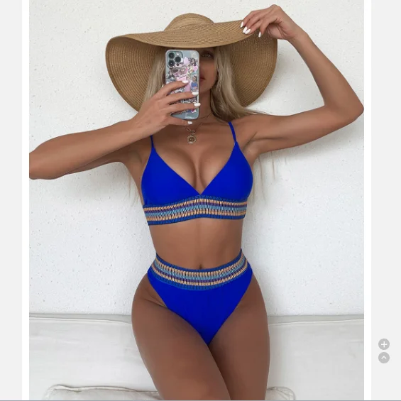 

Contrast Trim Triangle Bikini Swimsuit Push Up Swimsuit High Waist Swimwear Women Print Biquini Bathing Suits Brazilian Bikinis