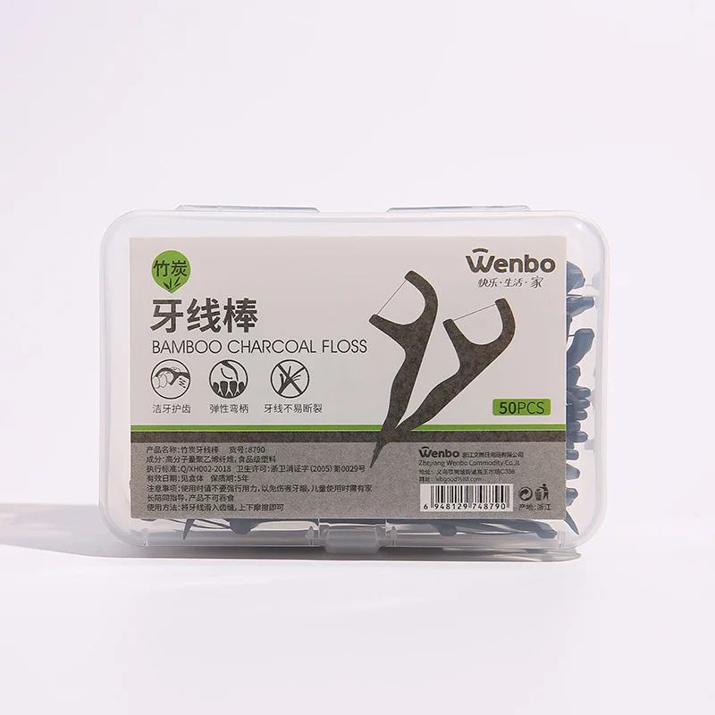

Bulk Eco Friendly Bamboo Charcoal Reusable Vegan Plastic Toothpick Dental Floss Picks Flosser, Black
