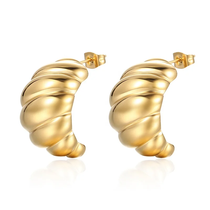 

Wholesale Custom 18K Gold Plated Stainless Steel Twisted Thick Croissant Hoop Earrings Women Waterproof Jewelry